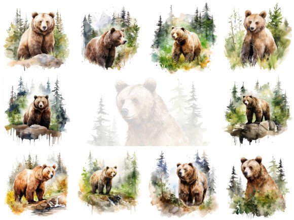 Bear Watercolor Paintings: A Digital Art Collection for Creatives