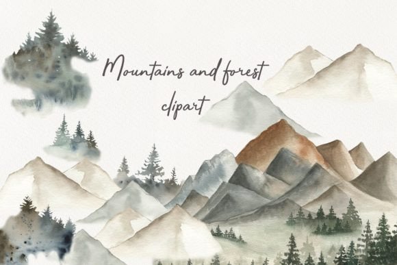 Bring Nature to Your Designs with Watercolor Mountains and Forest Clipart