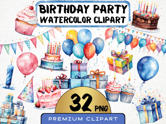 Charming Watercolor Birthday Party Clipart for Creative Projects