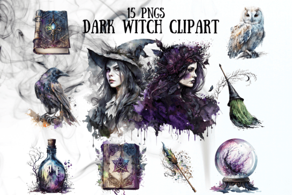 Dark Witch Watercolor Clipart Pack: A Creative Toolkit