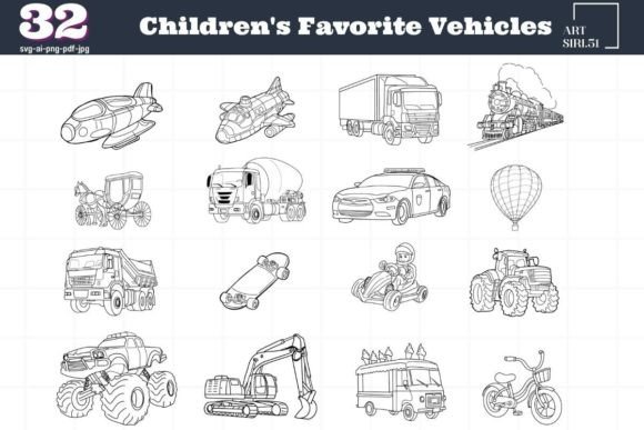 Doodle Joy: Children's Favorite Vehicles for Creative Projects