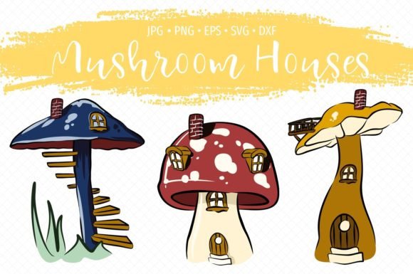 Fairy Mushroom Houses Clipart: A Whimsical Design Asset
