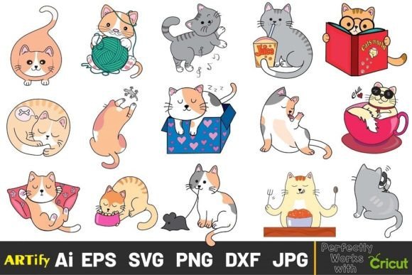 Funny Kawaii Cat Clip Arts: Vector Design for Creative Projects