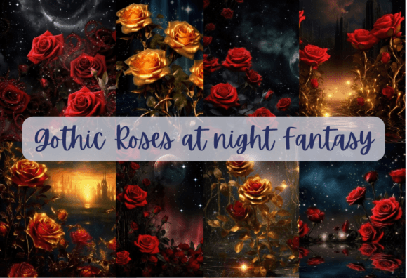 Gothic Roses at Night: Dark Romance Digital Art