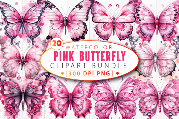 Pink Butterfly Sublimation Clipart Bundle: Elevate Your Designs