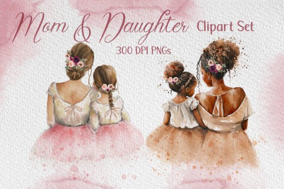 Timeless Bond: Watercolor Mom and Daughter Illustration