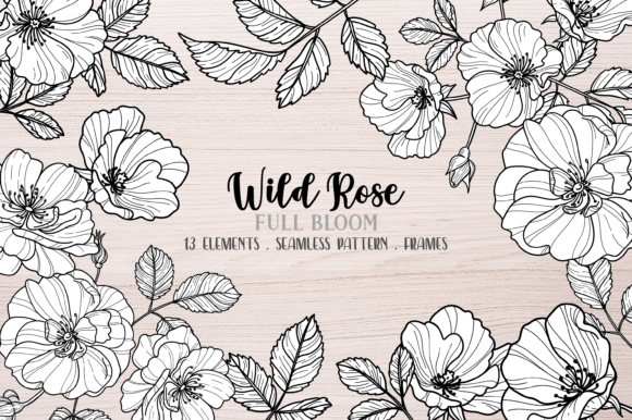 Vector Wild Rose Clipart: Black Line Graphics for Modern Projects