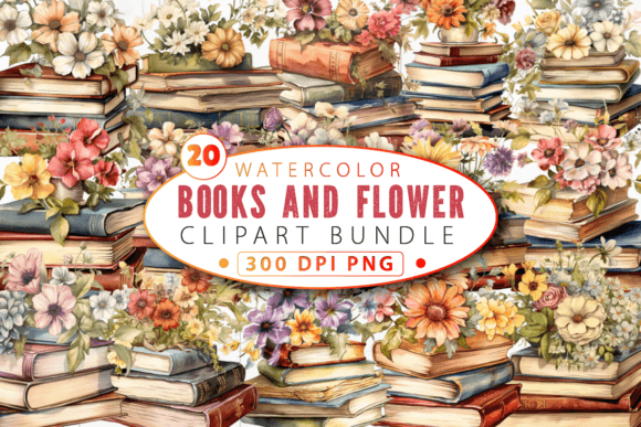 Vintage Books and Flower Clipart Bundle: A Designer's Toolkit for Timeless Charm