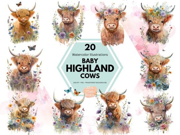 Watercolor Clipart - Baby Highland Cows: A Designer's Delight