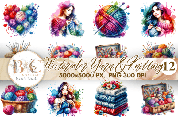 Watercolor Yarn & Knitting Clipart Set: A Cozy Design Toolkit